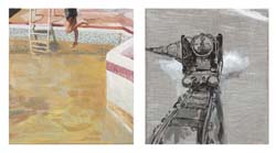 Curro Gonz&aacute;lez - 2011 - Hotel F&eacute;nix: huida - T&eacute;cnica mixta sobre tela 2 obras de 38 x 35 cm.